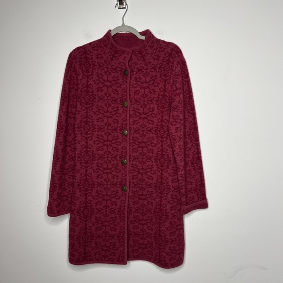 Sundance Sweater Coat Womens XS Pink Jacquard Lambswool Button Front Longline‎ - Picture 2 of 12